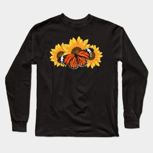 Monarch butterfly with SunFlower Long Sleeve T-Shirt